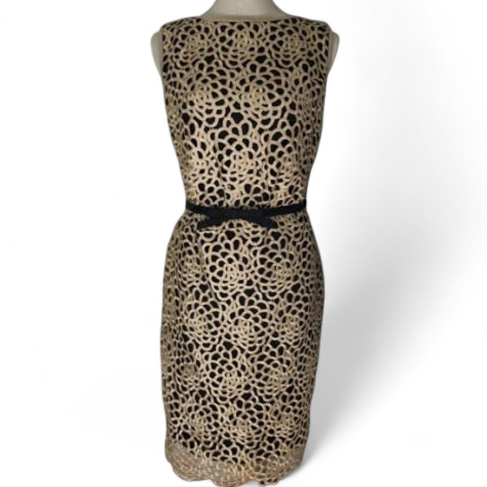 Tadashi Shoji Embroidered Cutout Sheath Dress Sleeveless | Nude Black | Size 8 - Picture 2 of 11